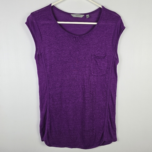 Athleta Women's Purple Cap Sleeve Newport 100% Linen Tee Top Sz Small Curved Hem - Picture 1 of 11